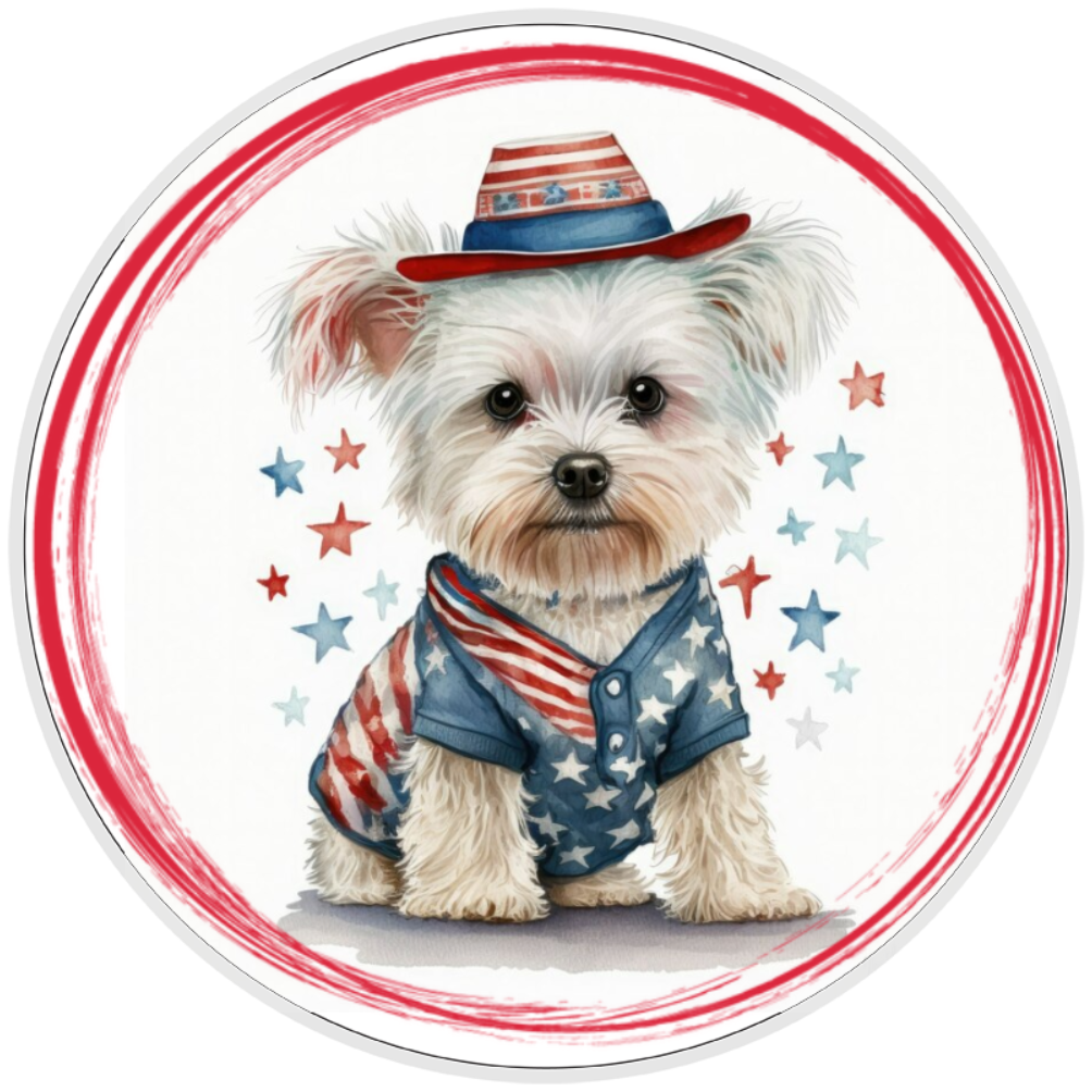 10” Patriotic White Dog Sign, Home Decor
