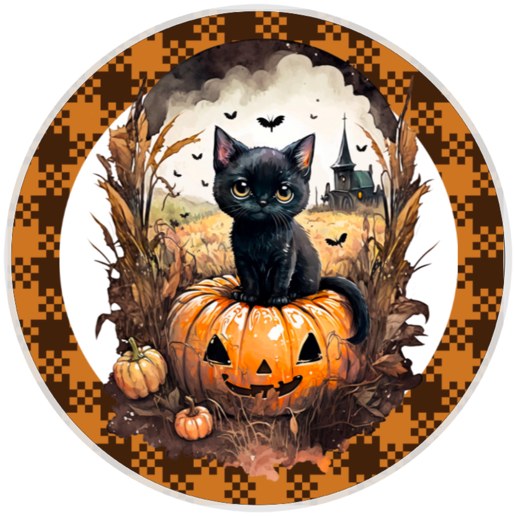 10” Spooky Black Cat Halloween Sign, Home Decor, Aluminum, The Ritzy Cactus