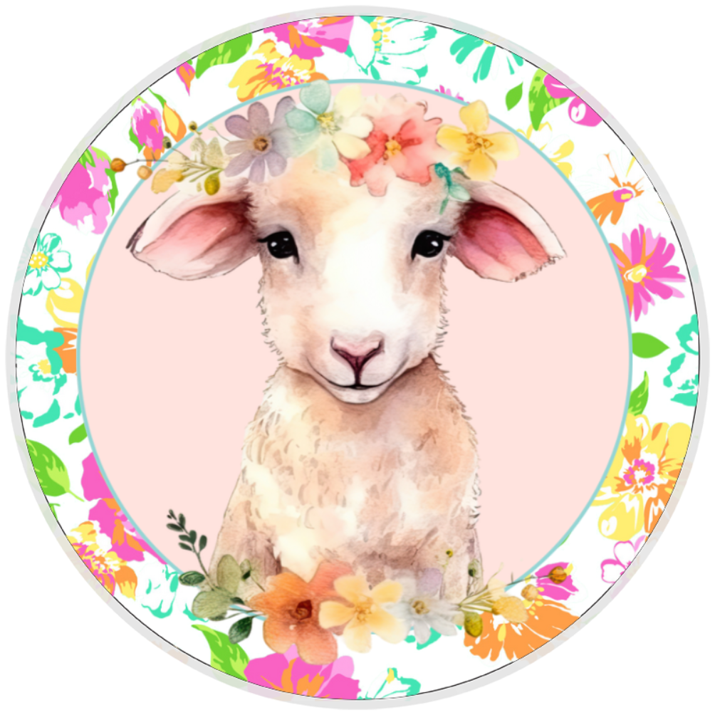 10” Floral Lamb Wreath Sign, Home Decor, Aluminum, The Ritzy Cactus