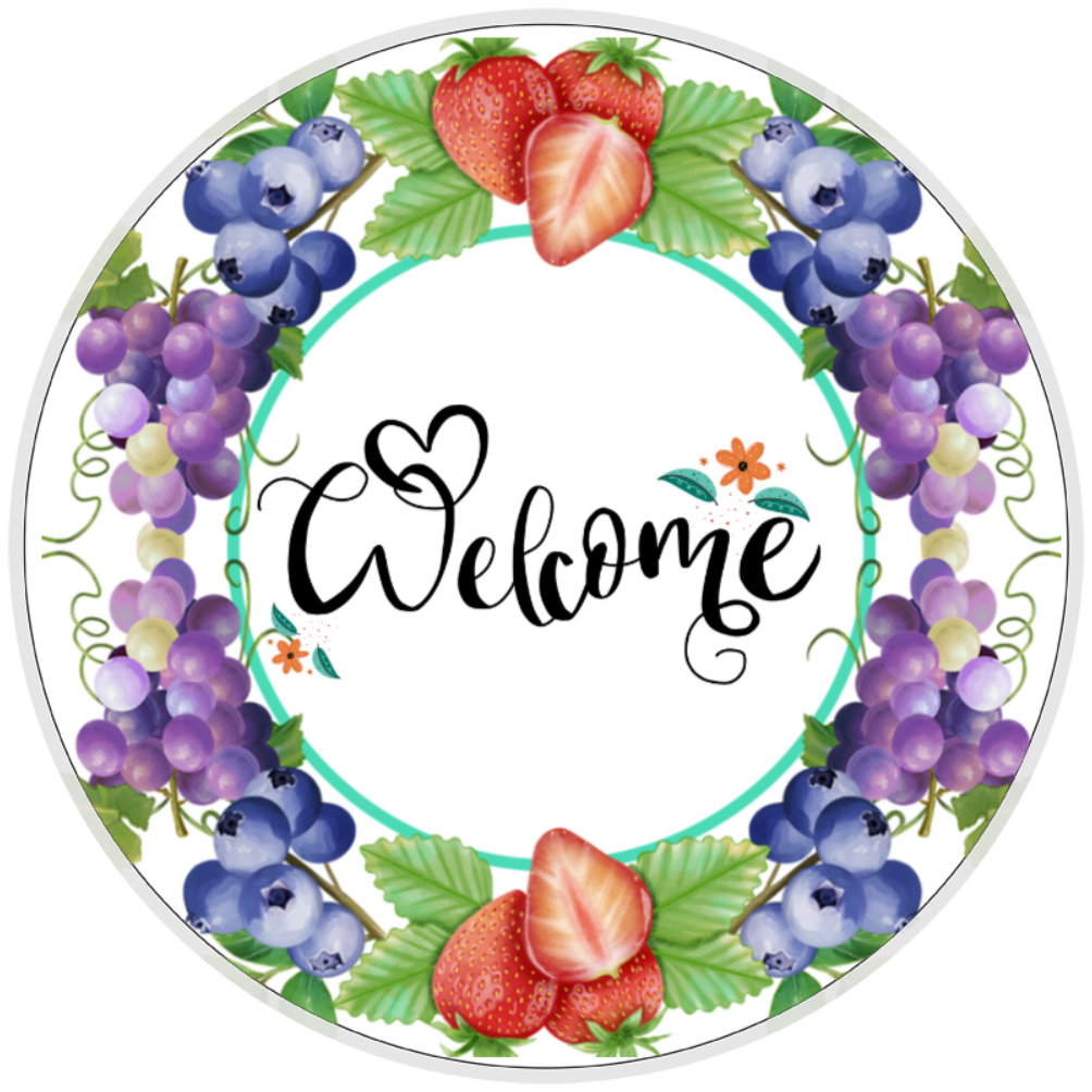 10” Welcome Fruit Sign, Home Decor, Aluminum, The Ritzy Cactus