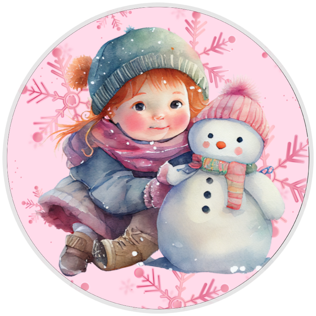 10” Pink Snowman Snowflake Wreath Sign, Home Decor, Aluminum, The Ritzy Cactus