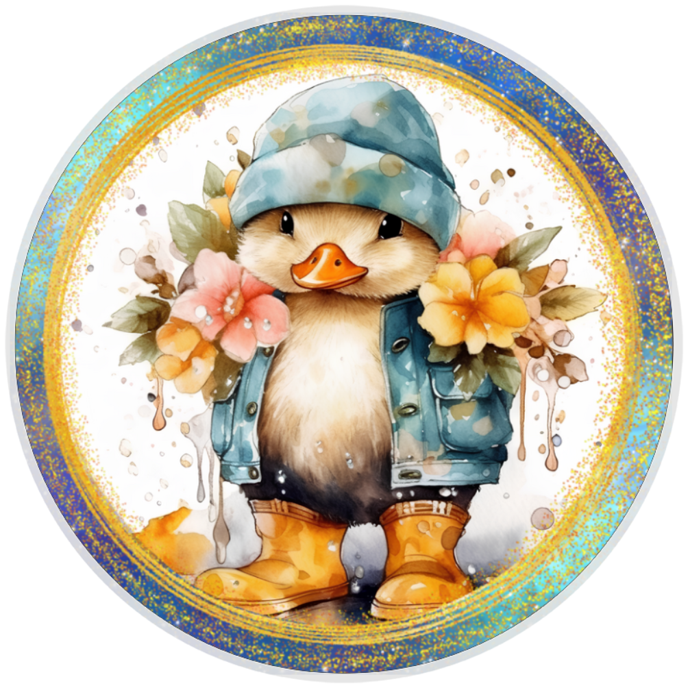 10” Floral Rain Duck Sign, Home Decor, Aluminum, The Ritzy Cactus