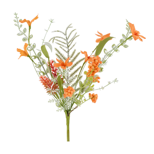 Fabric Flower Eva Orange 12 Inch Spray| Floral Stem Embellishment | Home Decor