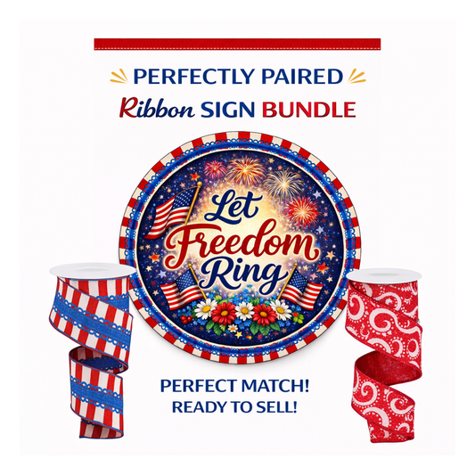 Let Freedom Ring Perfectly Paired Sign + Ribbon Bundle, Metal Wreath Sign, Premium Ribbons, The Ritzy Cactus