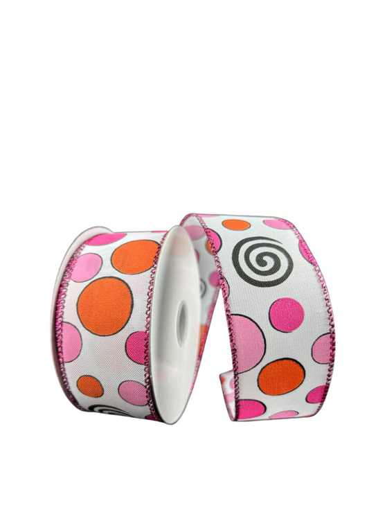Halloween Dots and Swirls Wired Ribbon – 1.5" x 10 Yards, Holiday Wreath Ribbon, Craft Supplies