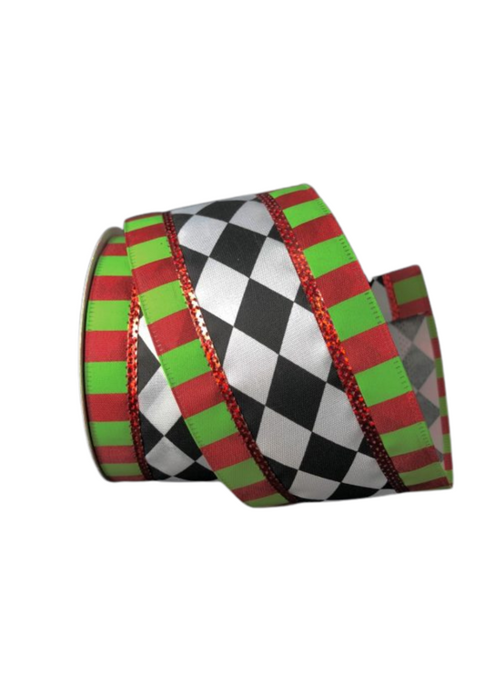 Harlequin Black and White Striped Edged Ribbon – 2.5" x 10 Yards, Holiday Wreath Ribbon, Craft Supplies, Christmas Ribbon