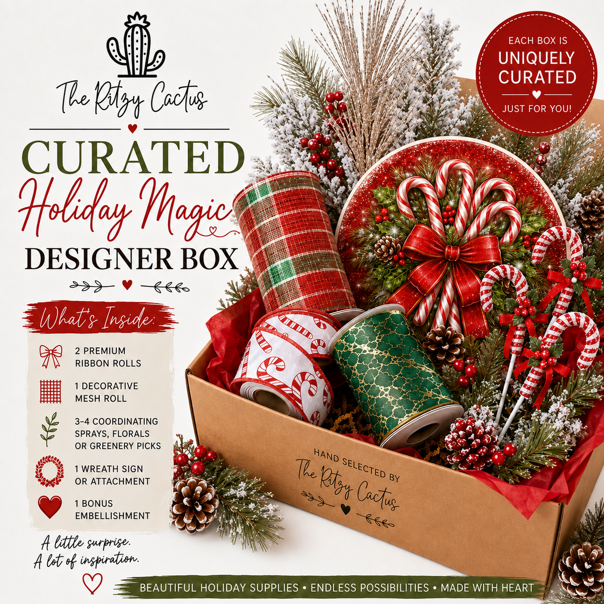Curated Holiday Magic Designer Supply Box | Premium Wreath Making Supplies