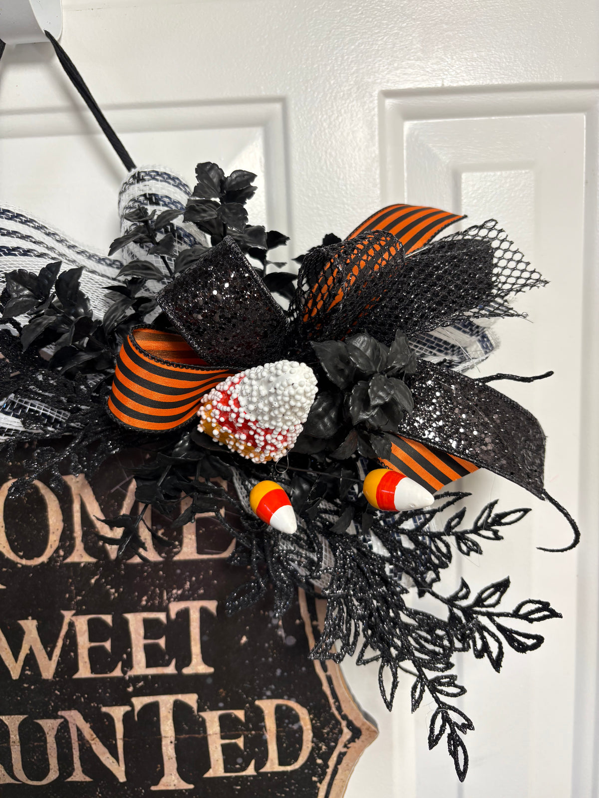 Classic Halloween Door Decor Home Sweet Haunted Home  – Cute Spooky Door Décor with Candy Corn, Halloween Wreath