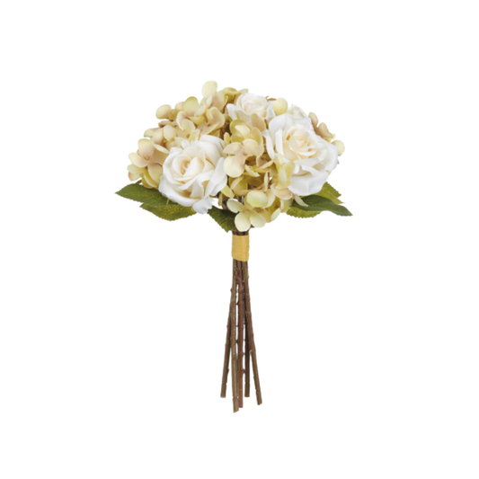 11" Cream Hydrangea & Rose Bouquet – Elegant Artificial Floral, Wreath Supplies, Home Decor, Greenery, DIY Craft Supply