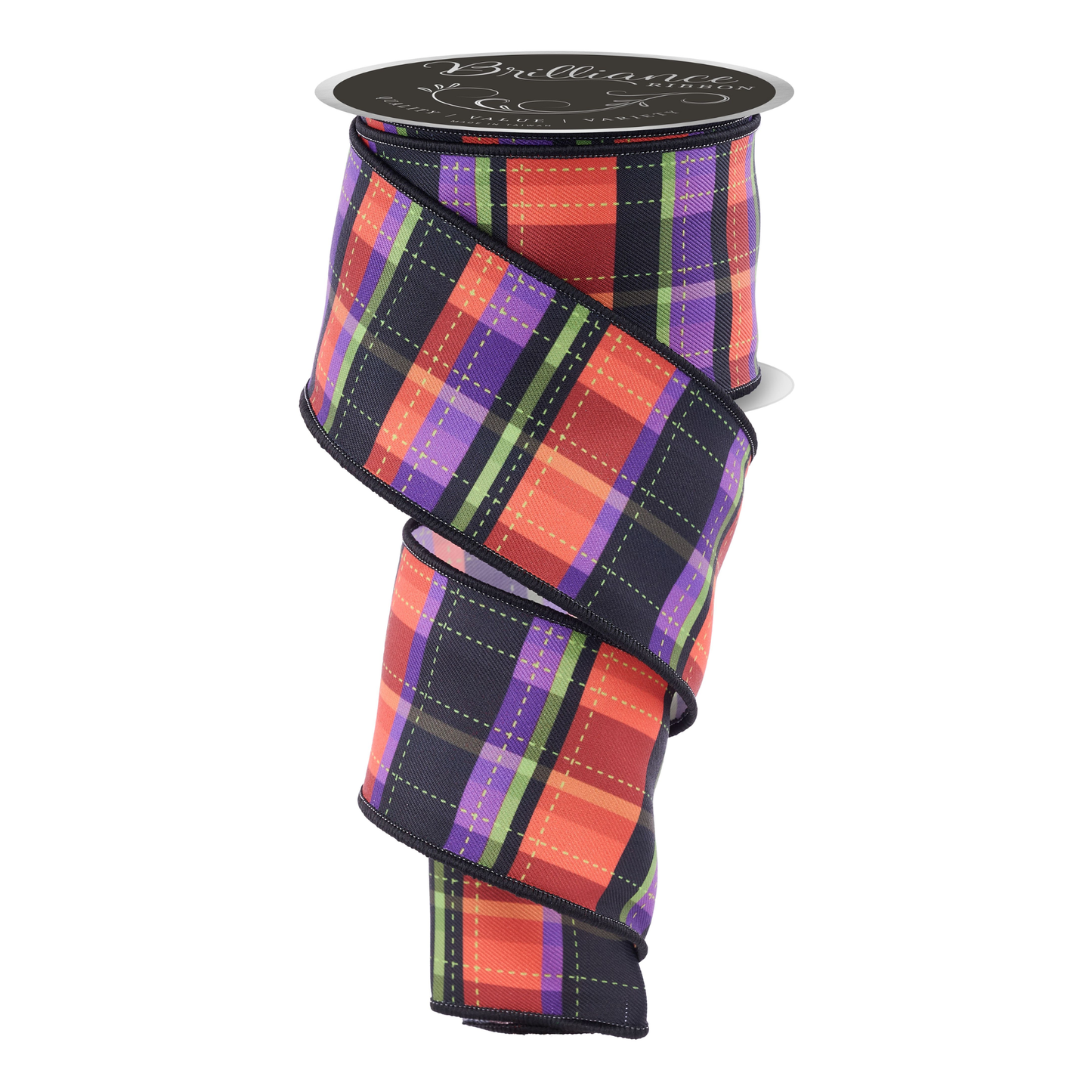 Dashed Plaid Halloween Wired Ribbon by RG Ribbon – 2.5" x 10 Yards, Halloween Wreath Ribbon, Craft Supplies