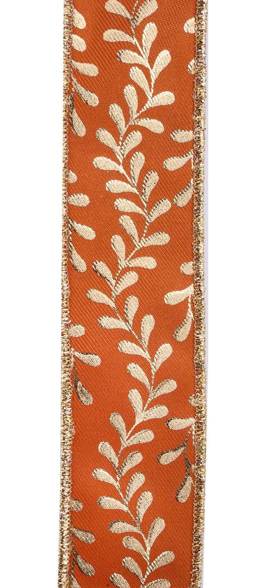 Foil Leaf Garland – 7/8" x 10 Yards, Pumpkin & Gold Color, Holiday Wreath Ribbon, Craft Supplies