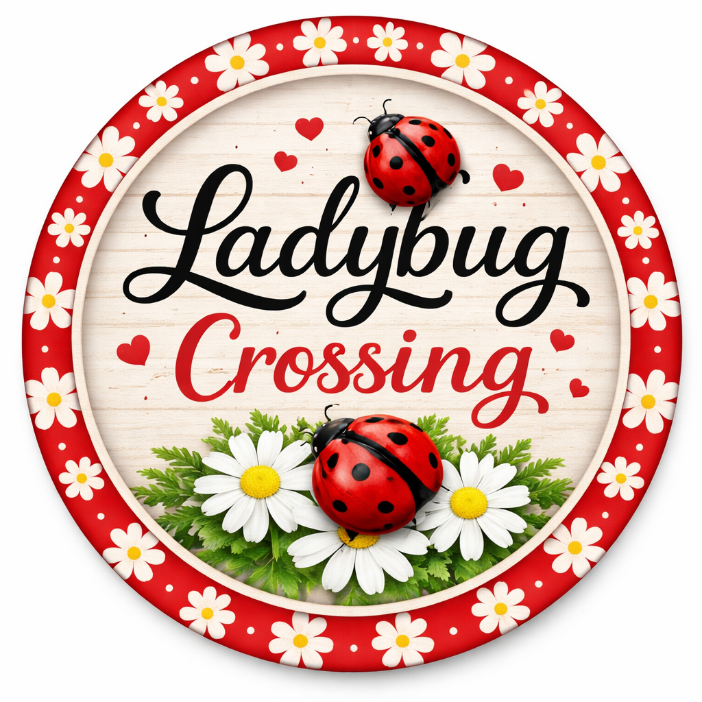 Lady Bug Crossing Perfectly Paired Sign + Ribbon Bundle, Metal Wreath Sign, Premium Ribbons, The Ritzy Cactus