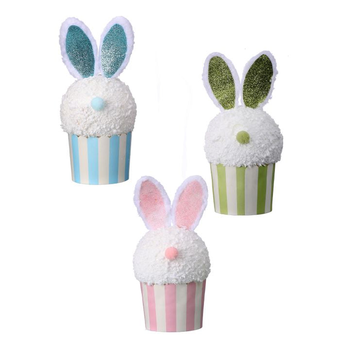 7" Vintage Easter Cupcake w/striped Cup Set of 3| Whimsical Wreath Pick | Easter Embellishment | DIY Wreath Supply