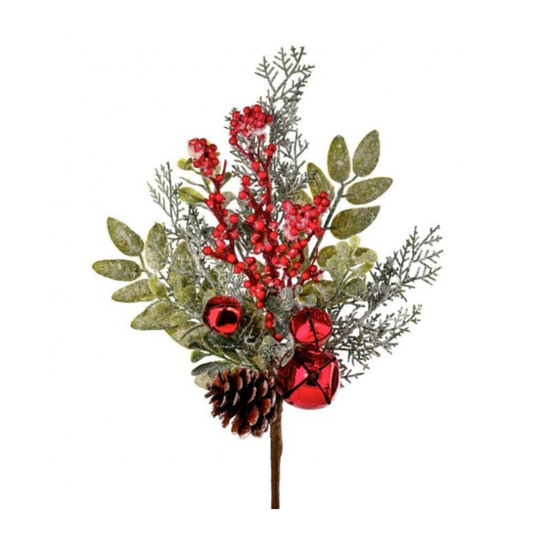 Frosted Jingle Bell Berry Spray 15"| Stem Holiday Embellishment | DIY Wreath Supply
