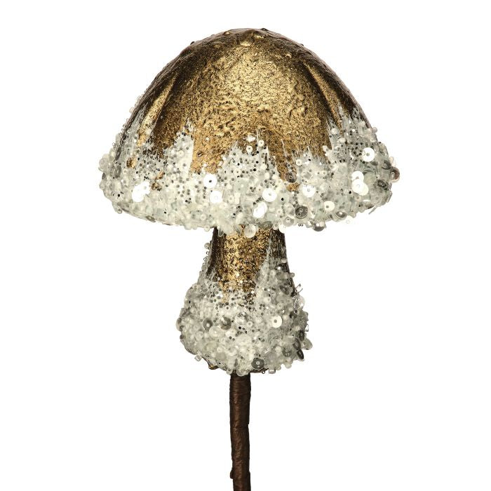 12" Glitter Sequin Encrusted Mushroom Stem | Whimsical Wreath Pick | Wreath Embellishment | Sparkly Wreath Supply