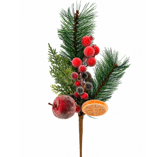 16 Inch Beaded Fruited Pine Pick Wreath Greenery