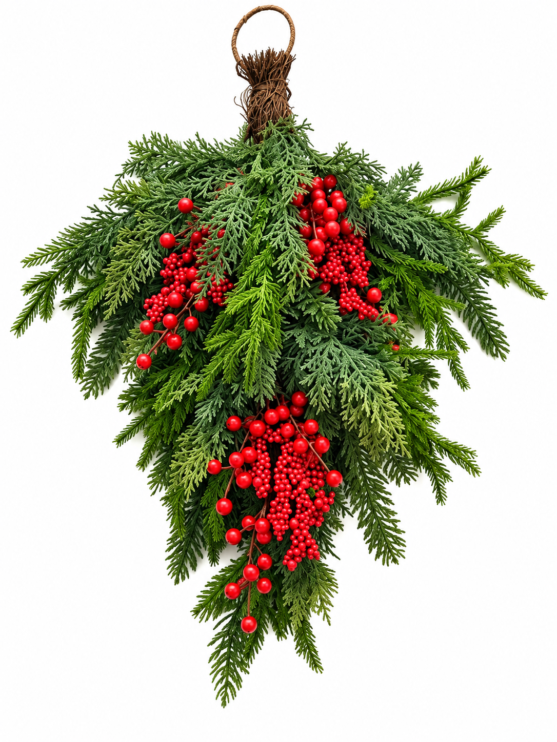 24 Inch Natural Touch w/Berry Teardrop Classic Cedar Pine Wreath Base