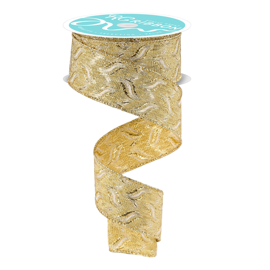 Metallic Gold Patterned Ribbon by RG Ribbon – 1.5" x 10 Yards, Wreath Ribbon, Craft Supplies, The Ritzy Cactus