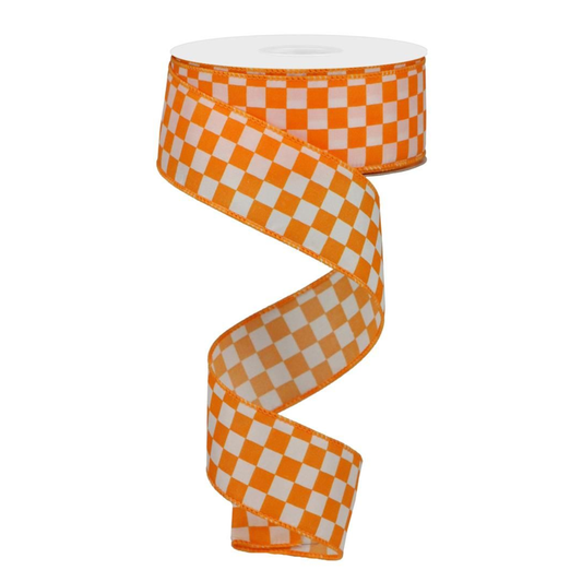 Mini Check Orange and White Wired Ribbon by RG Ribbon – 1.5" x 10 Yards, Wreath Ribbon, Craft Supplies, The Ritzy Cactus