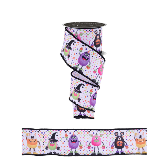 Halloween Monsters Wired Ribbon by RG Ribbon  2.5" x 10 Yards, Wreath Ribbon, Craft Supplies, Halloween Ribbon