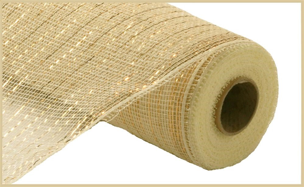Cream with Gold Metallic Deco Mesh -10 inches x 10yards, Poly Deco Mesh, Craft Supplies, DIY Crafts, Wreath Making