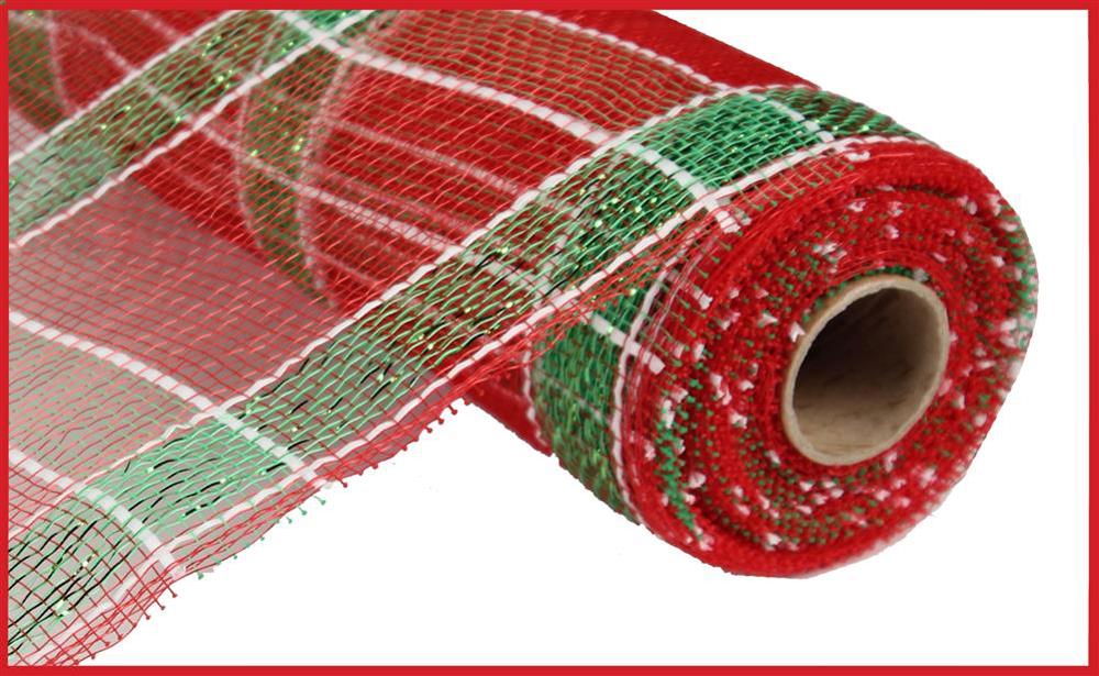 Red Plaid Green Foil Deco Mesh -10 inches x 10yards, Poly Deco Mesh, Craft Supplies, DIY Crafts, Wreath Making