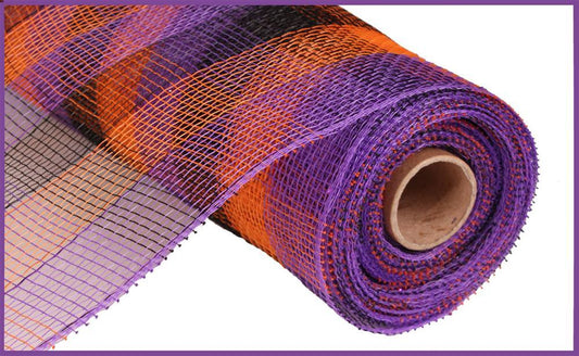 Halloween Orange Purple Black Plaid Deco Mesh -10 inches x 10yards, Poly Deco Mesh, Craft Supplies, DIY Crafts, Wreath Making