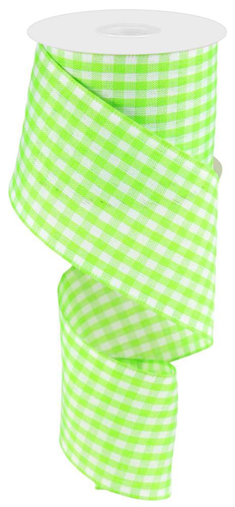Lime Green Gingham Check Wired Ribbon  – 2.5" x 10 Yards, Summer Wreath Ribbon,  Farmhouse Decor, Craft Supplies