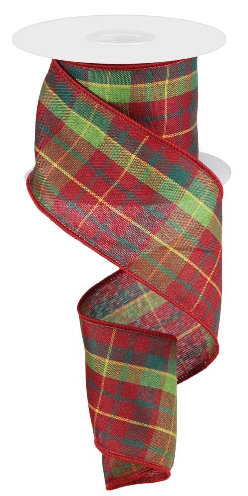 Christmas Plaid Wired Ribbon  – 2.5" x 10 Yards, Holiday Wreath Ribbon,  Craft Supplies