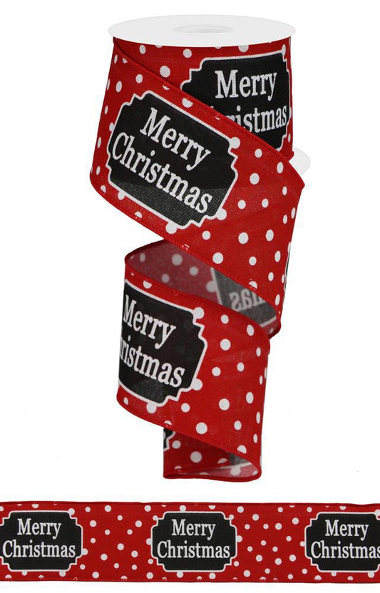 Merry Christmas Polka Dot Wired Ribbon by RG Ribbon – 2.5" x 10 Yards, Holiday Wreath Ribbon,  Craft Supplies