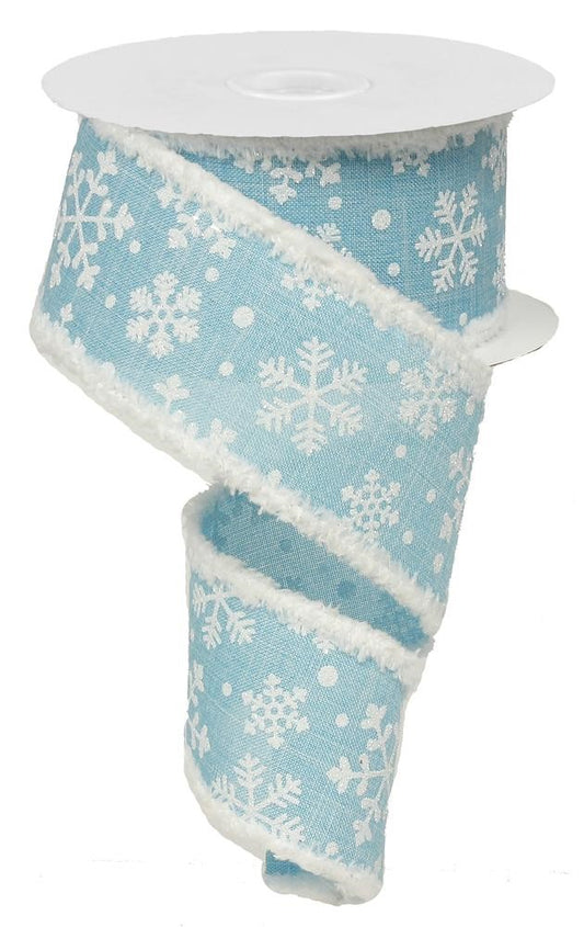 White and Blue Snowdrift Edge Wired Ribbon – 2.5" x 10 Yards, Holiday Wreath Ribbon,  Craft Supplies, Winter Ribbon