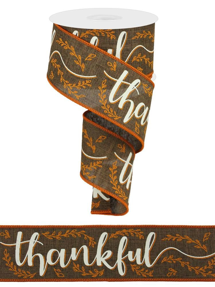 Be Thankful Fall Wired Ribbon– 2.5" x 10 Yards, Fall Wreath Ribbon, Craft Supplies