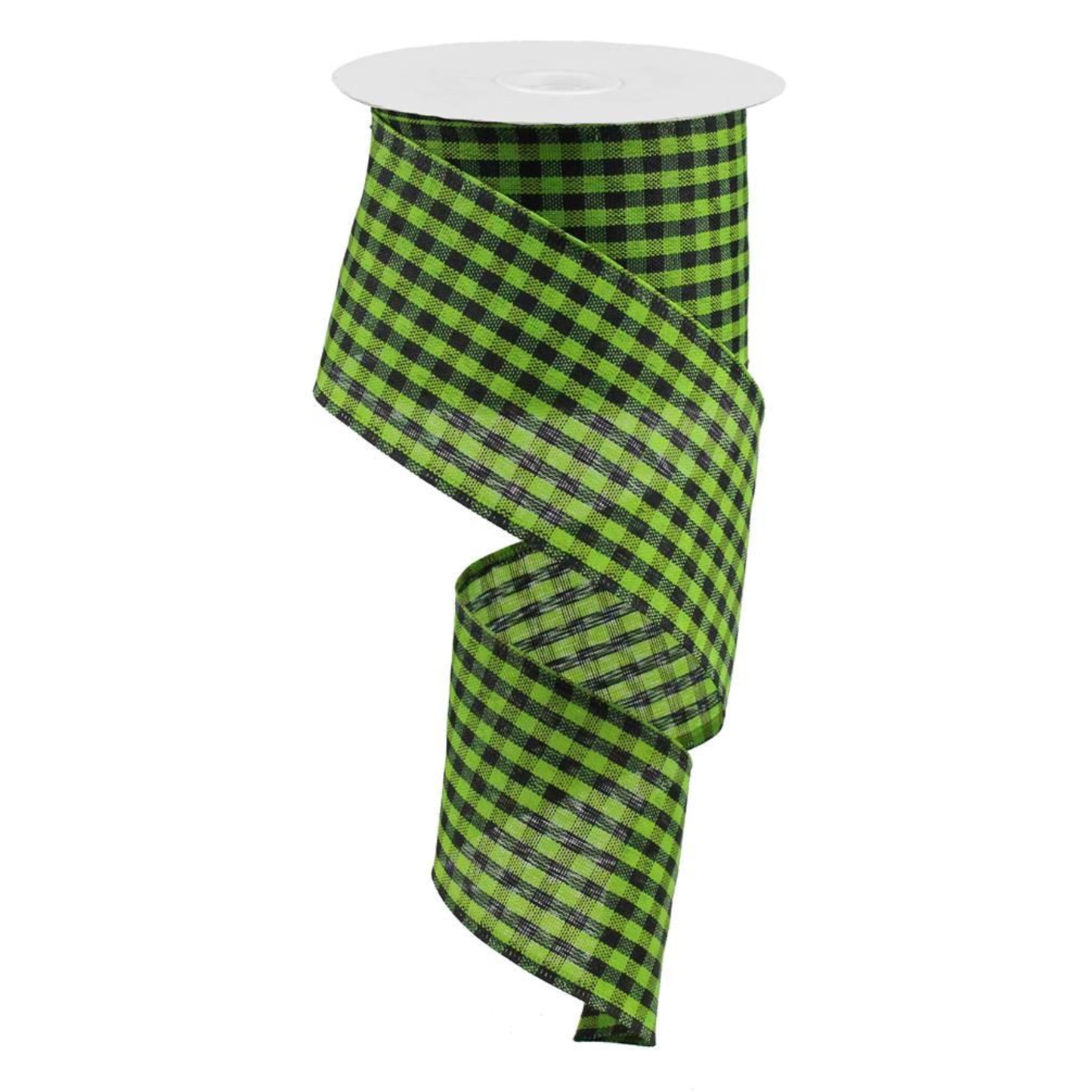 Lime Black Green Gingham Check Wired Ribbon by RG Ribbon – 2.5" x 10 Yards, Halloween Wreath Ribbon, Craft Supplies