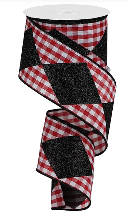 Bold Harlequin Check Wired Ribbon – 2.5" x 10 Yards, Wreath Ribbon