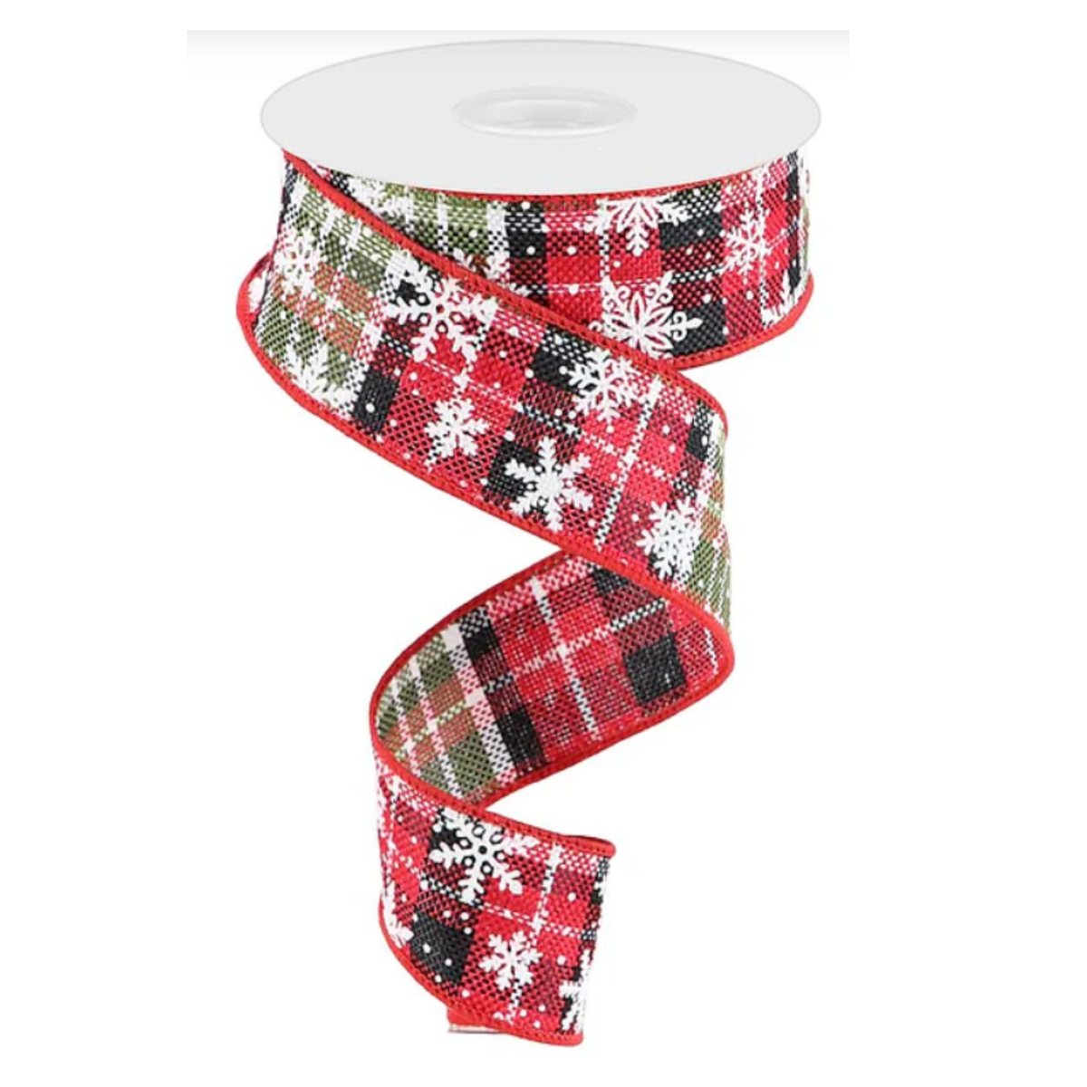 Mini Snowflake on Woven Plaid Wired Ribbon  – 1.5" x 10 yards