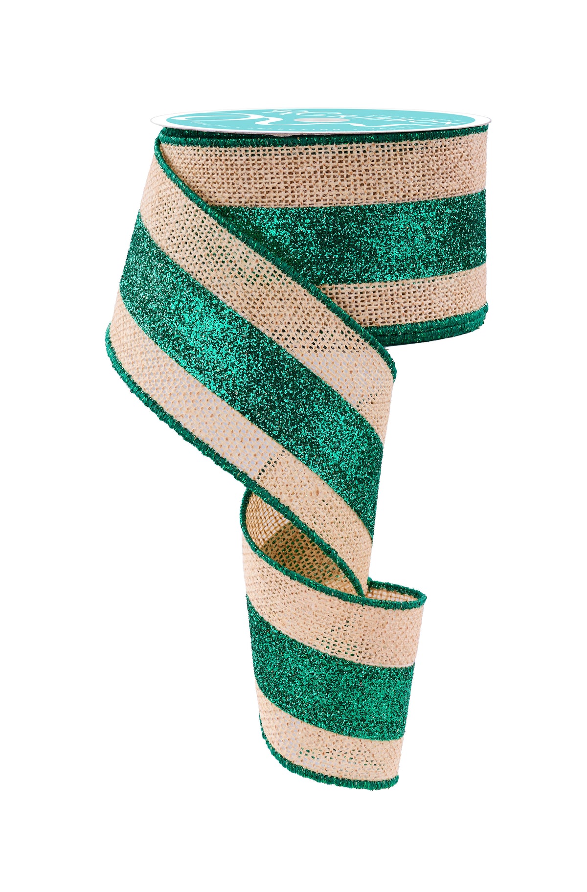 Burlap Glitter Green Stripe Holiday Wired Ribbon  – 2.5" x 10 Yards, Holiday Wreath Ribbon,  Craft Supplies