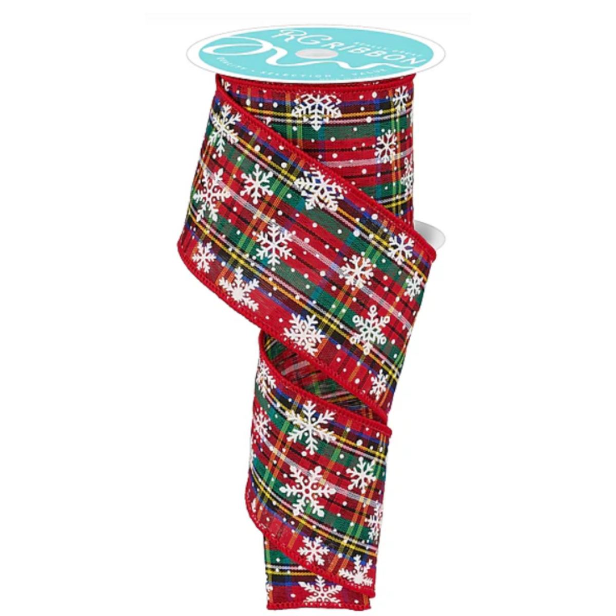 Plaid Check On Royal Snowflakes Wired Ribbon– 2.5" x 10 Yards, Wreath Ribbon