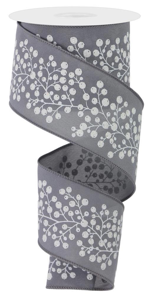 Snow Berry Winter Wired Ribbon  – 2.5" x 10 Yards, Holiday Wreath Ribbon,  Craft Supplies, Winter Ribbon