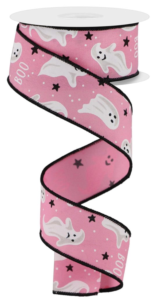 Halloween Pink Flying Ghost Wired Ribbon by RG Ribbon – 1.5" x 10 Yards, Halloween Wreath Ribbon, Craft Supplies, Fall Ribbon