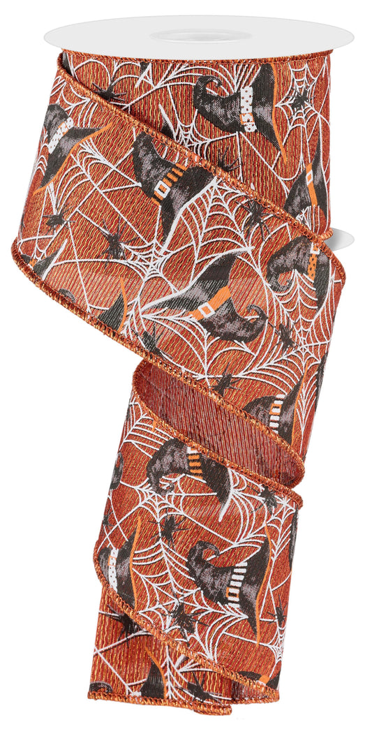 Witch Hats Spiders and Webs Wired Ribbon by RG Ribbon – 2.5" x 10 Yards, Halloween Wreath Ribbon, Craft Supplies, Fall Ribbon