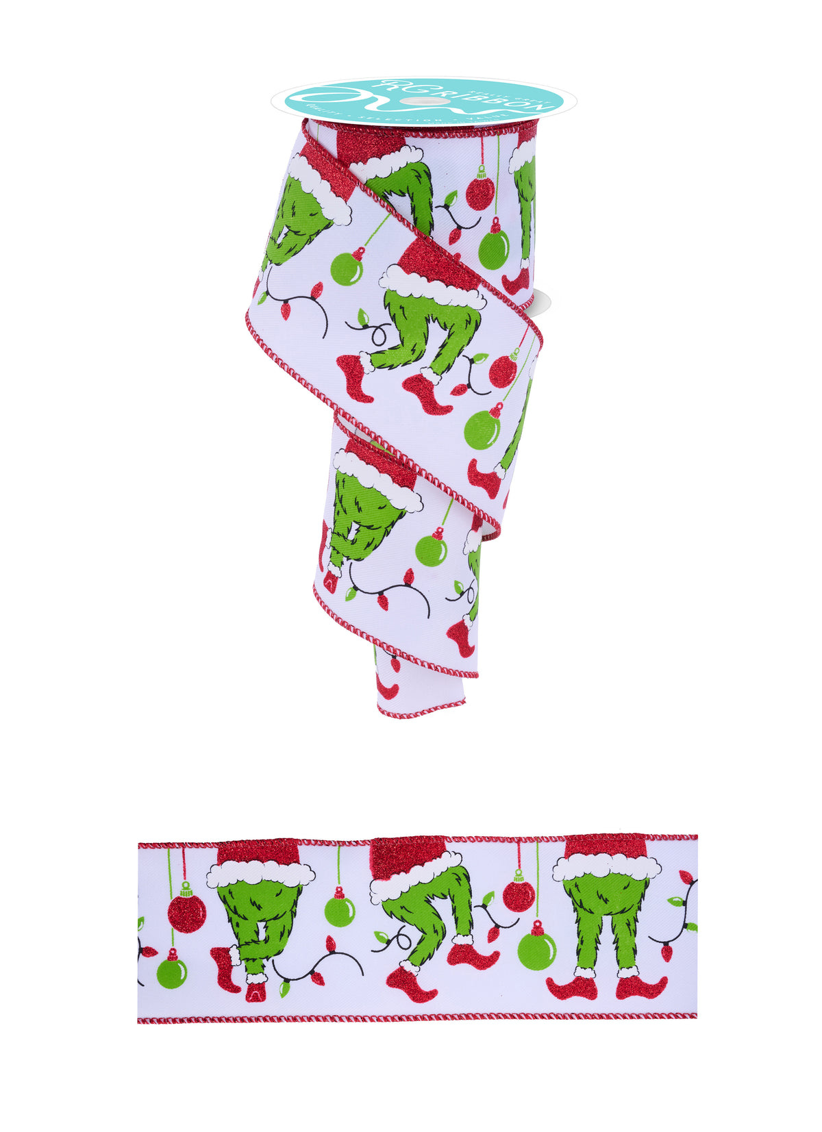 Green Monster Furry Elf Wired Ribbon– 2.5" x 10 Yards, Holiday Wreath Ribbon,  Craft Supplies, Christmas Ribbon