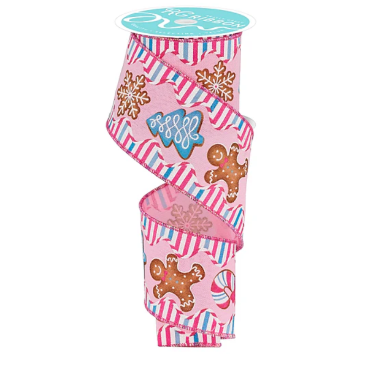Gingerbread Candy Tree Wired Ribbon – 2.5" x 10 Yards, Wreath Ribbon