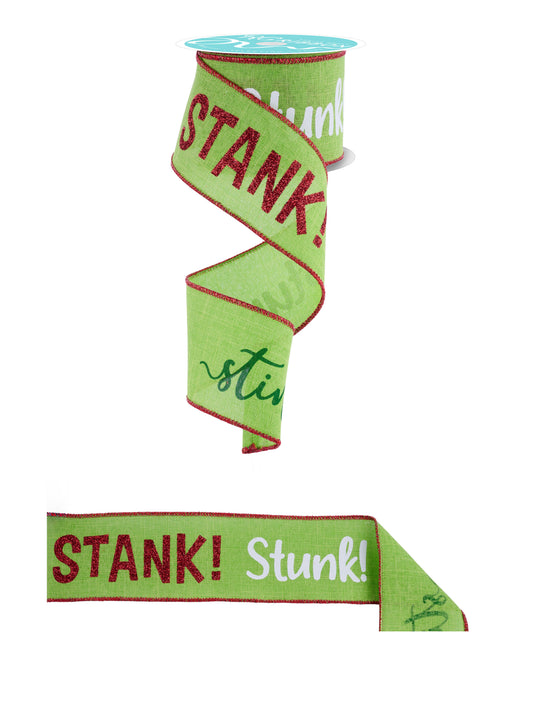 Stink Stank Stunk Green Monster Wired Ribbon by RG Ribbon – 2.5" x 10 Yards, Holiday Wreath Ribbon,  Craft Supplies, Christmas Ribbon