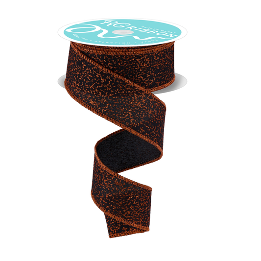 Black Orange Irregular Spotted Glitter Wired Ribbon by RG Ribbon – 1.5" x 10 Yards, Wreath Supplies, The Ritzy Cactus