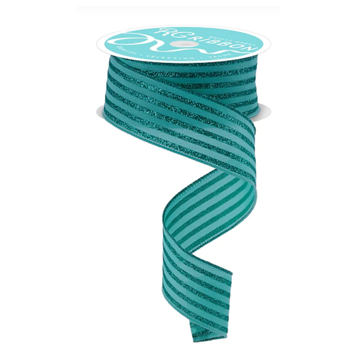 Glitter Vertical Stripe Aqua Wired Ribbon  – 1.5" x 10 yards