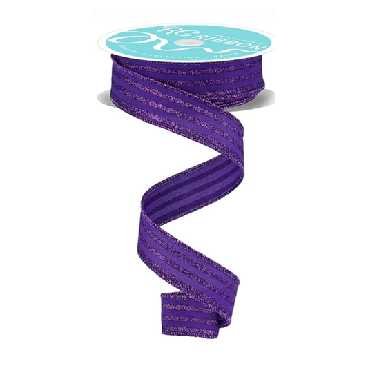 Glitter Vertical Stripe Purple Wired Ribbon – 7/8" x 10 yards