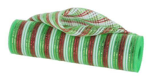 Fine Weave Wide Foil Lime Red White Deco Mesh -10.25 inch x 10yards, Christmas Mesh