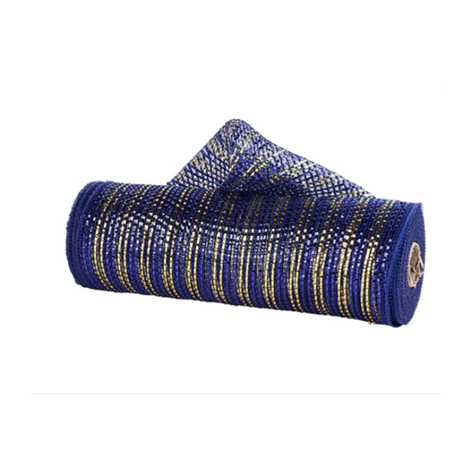 10.25" wide x 10yd Foil Mesh Navy Gold Stripe  Wreath Mesh
