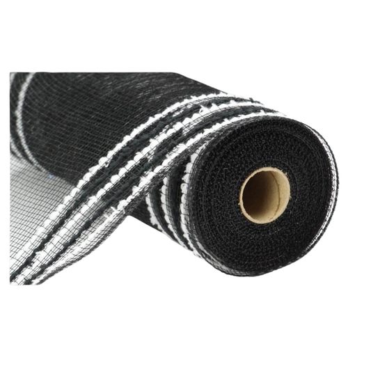 Black White Drift Wide Border Mesh: Deco Mesh -10 inches x 10yards, Poly Deco Mesh, DIY Crafts, Wreath Making
