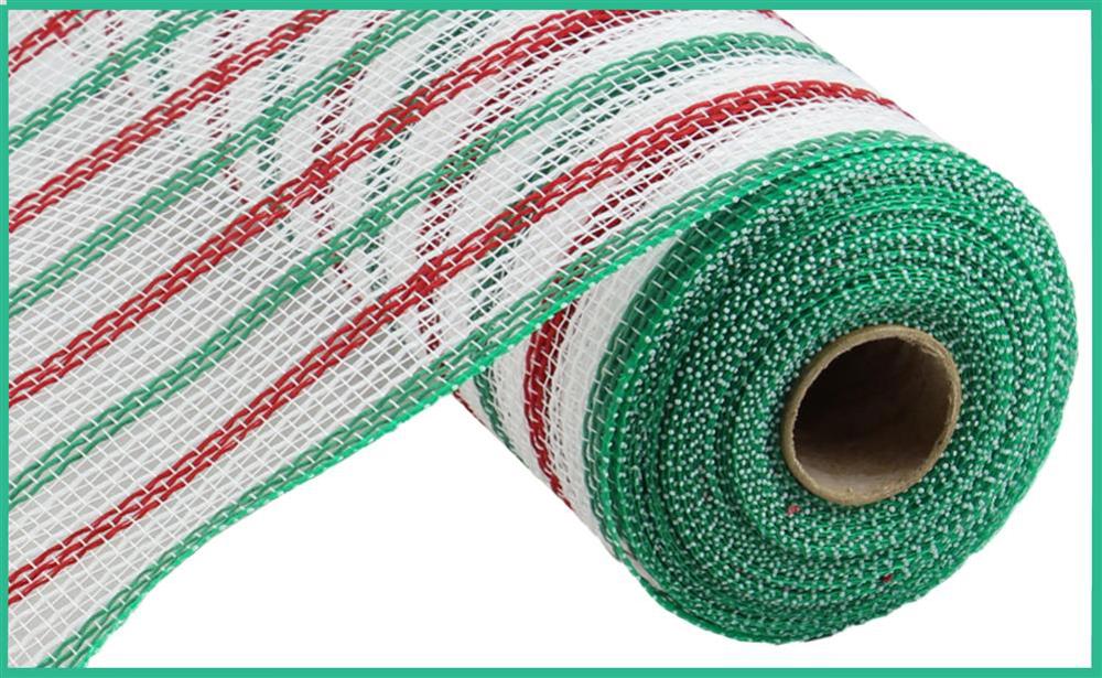 White Red & Green Stripe Deco Mesh -10,25 inch x 10yards, Poly Deco Mesh, Craft Supplies, DIY Crafts, Wreath Making